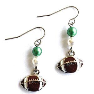 Football Earrings Green White Team Colors Womens Sports Jewelry Gifts Handmade